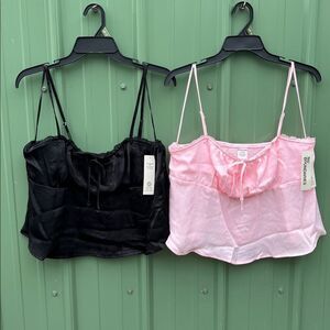 Women’s Satin Cami with Lace Trim and Tie 2-Pack Size XL